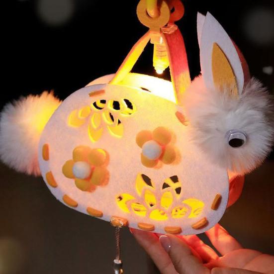 DIY Rabbit Lantern Kit for Kids Handmade Plush Rabbit Handheld Lantern for Chinese New Year Mid-Autumn Festival Decoration