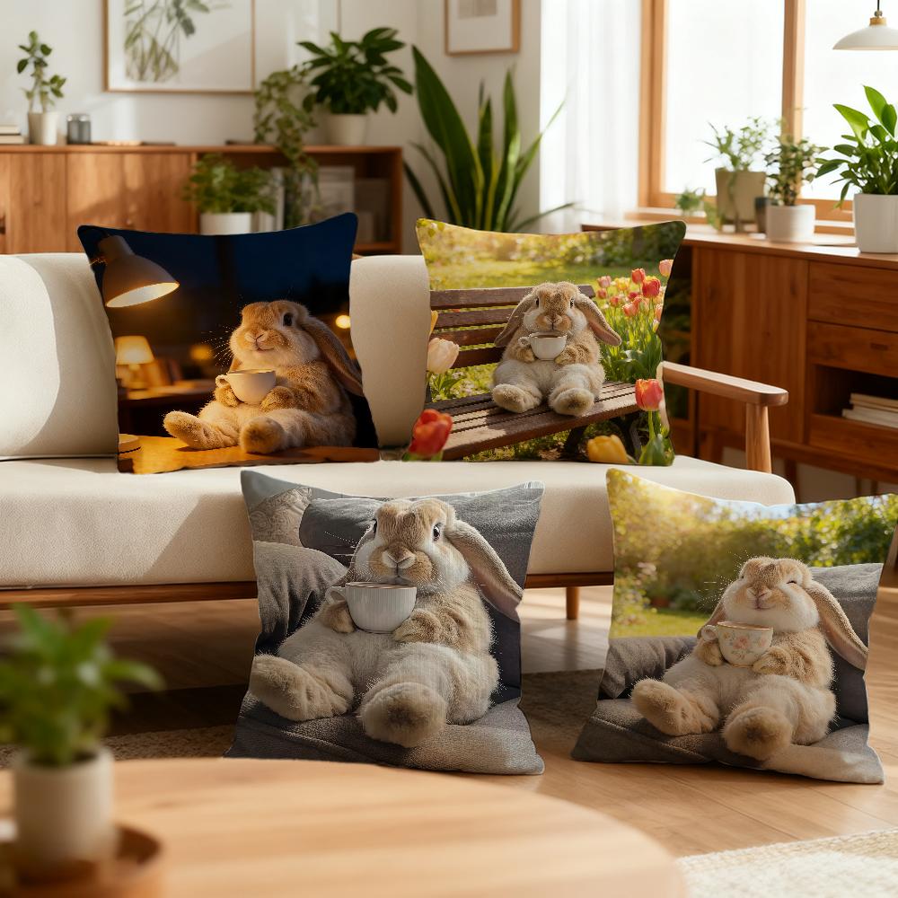 Rabbit Drinking Coffee cushion cover Best Home Office Coffee Pillow Sofa Printing Decoration Room Shop Car Nordic Simplicity Hit