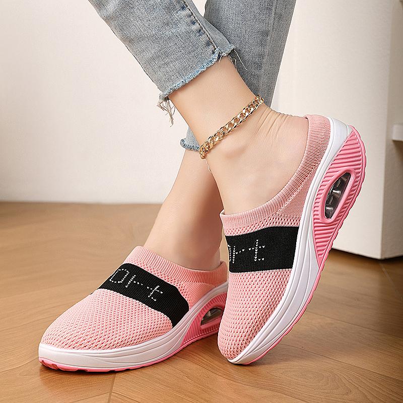 Slip-On Women'S Walking Sandals,Breathable Mesh Casual Shoes Breathable With Arch Support Knit Shoes Thickened Soft Sole