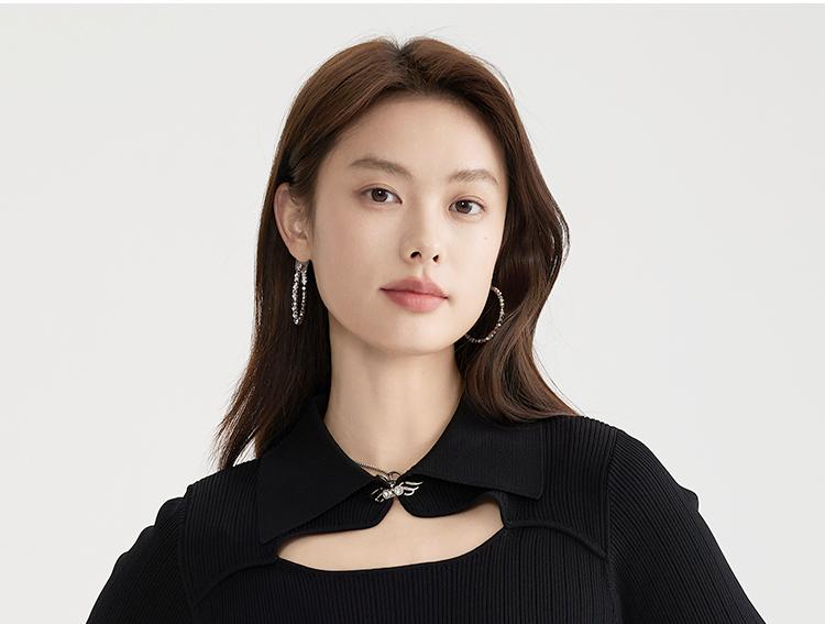 Fashionable slim fit women's short sleeved lapel knitted sweater 2025 spring and summer thin style hollow out small shirt top