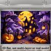2D flat Halloween party banner background. Halloween theme, featuring glowing pumpkin lanterns and dark night castle.zyc