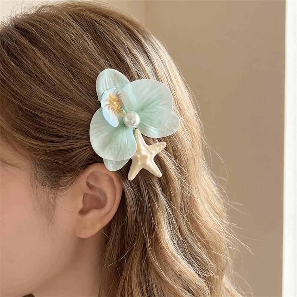 Vintage Orchid Flower Hairpin Sweet Design Resin Starfish Hair Clip Y2K Pearl Hair Clip Party