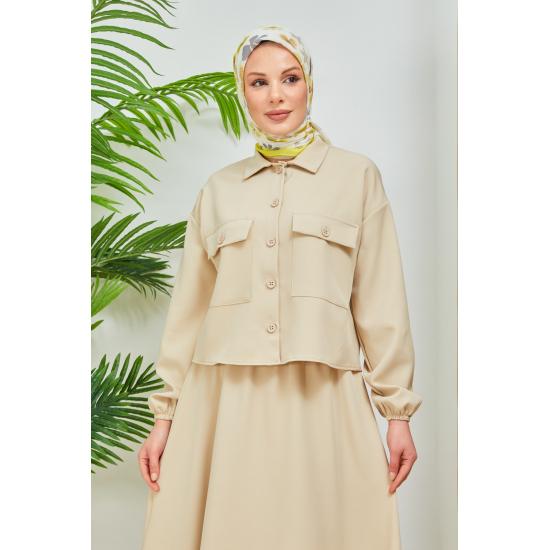 Женский хиджаб с карманом на пуговицах и эластичной расклешенной юбкой с манжетами