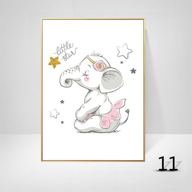 Картина на холсте с мультяшными животными, слон, кролик, воздушный шар, декоративная живопись для детской комнаты, креативное искусство, подвесная картина