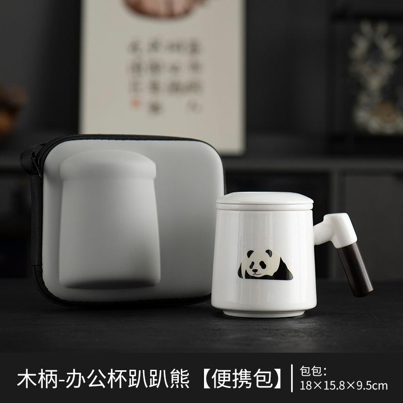 Panda ceramic office cup with lid and filter water cup cute ceramic mug gift box office household water cup