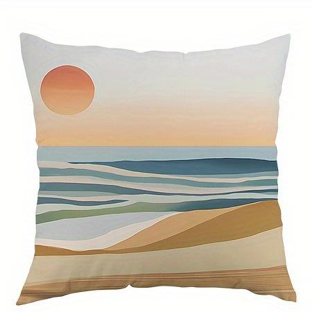 Tropical Beach Sun Pattern Double-Sided Printed Pillow Cover Short Plush Suitable Living Room Bedrooms Sofas Throw Cushion Cover