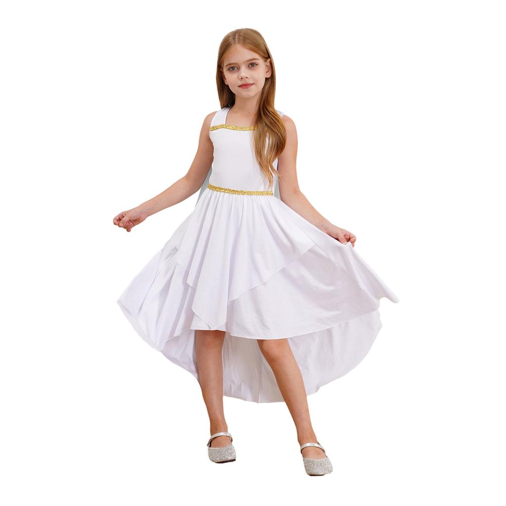 Versatile Ancient Toga Dress for Girls: One-Piece Flowy Costume, Easy to Style as Greek, Roman or Egyptian Princess