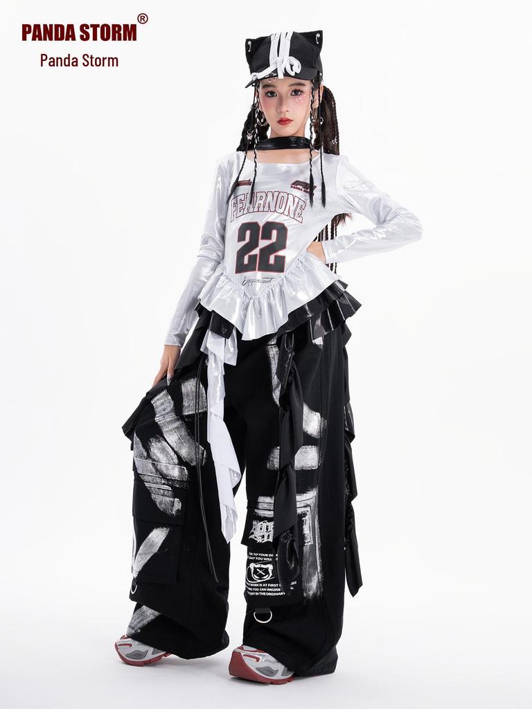 Модный джазовый хип-хоп костюм для девочек - Футболка с длинным рукавом и брюки для уличных танцев