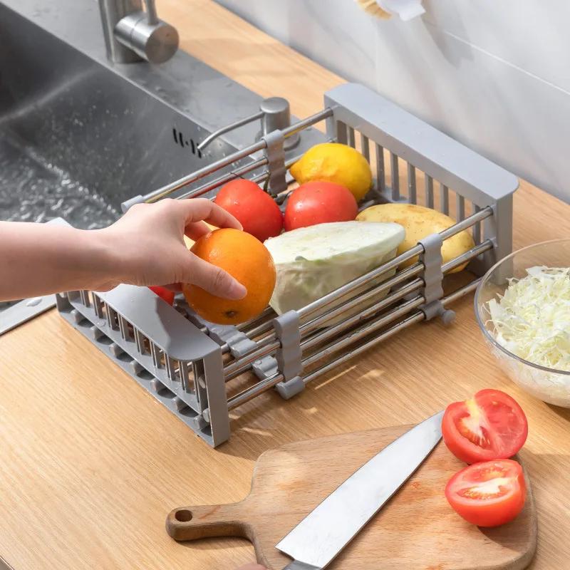 Сливная полка для кухонной раковины, выдвижная полка для сушки посуды из нержавеющей стали, сливная корзина, сушилка для фруктов и овощей, стеллаж для хранения