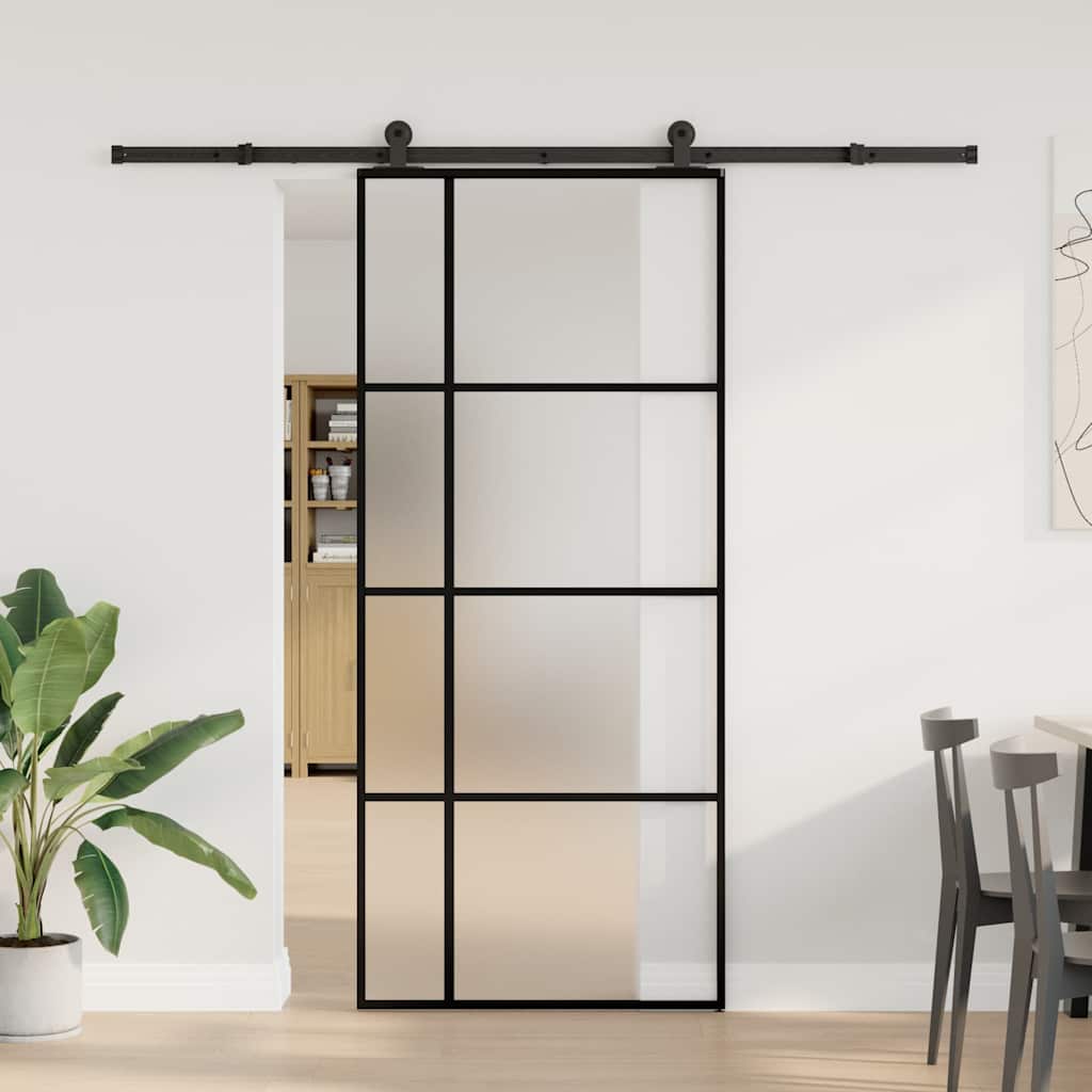 Vidaxl Drzwi Przesuwne Z Osprzętem, 90X205 Cm, Szkło Esg I Aluminium