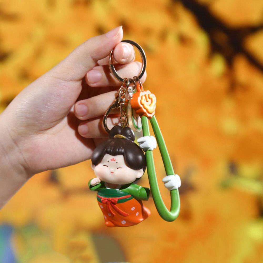 Анти-потерянная кукла династии Тан, кулон, цветок, автомобильный брелок, модный китайский стиль, брелок, декор для ключей