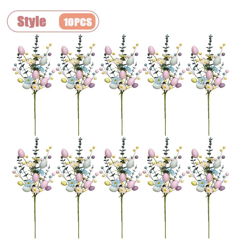 1-10PCS Easter Egg Floral Stems Artificial Daisy Eucalyptus and Berry Sprigs for Vase Centerpiece and Spring Home Decor