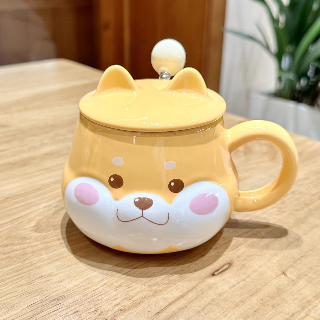 Shiba Inu Ceramic Cup High Appearance Level Large Capacity Coffee Cup with Spoon Cute Girls Children's Office Home