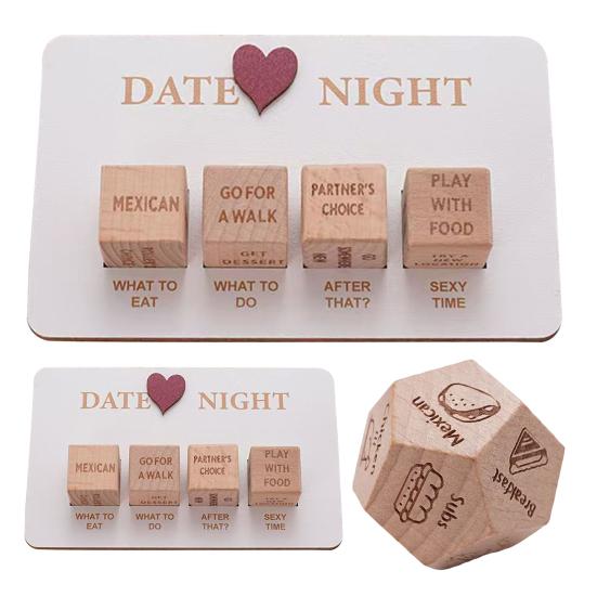 1/4Pcs Date Night Dice Couple Food Decision Wooden Dice Games with 12