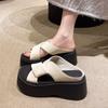 Fashion New Summer Women Slippers Beach Flip-Flops Chunky Leather Shoe Wedge Heels Outside Sandals Cosy Woman High Platform Slippers 7CM