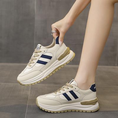 Кожаные туфли на толстой подошве, увеличивающие рост, повседневные женские туфли весна 2025, новые универсальные женские туфли для студенток, туфли для маленьких пап