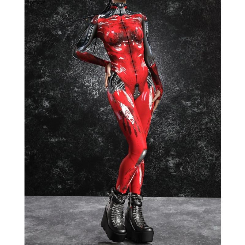 New Halloween Mechanical Armor Jumpsuit Cyberpunk Armor Warrior Cosplay Catsuit 3d Printing Adult Zentai Suit Carnival Party Set