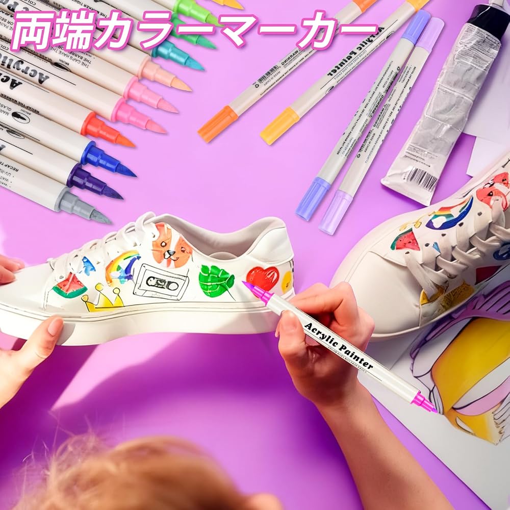 Acrylic Markers, 60 Colors, Felt-tip and Fine-tip, Water-based, Waterproof, Quick-drying,