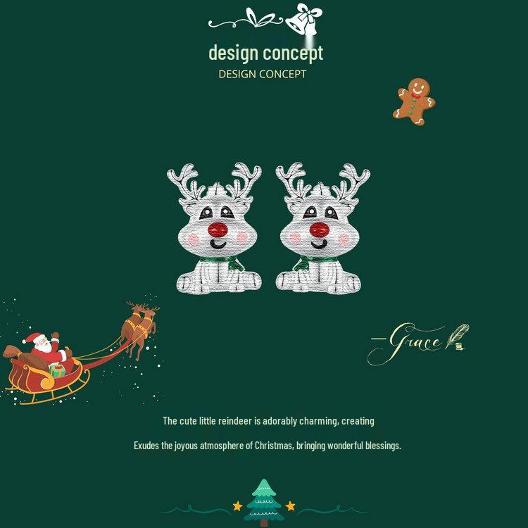 Yinziyun Reindeer Stud Earrings: Cute s925 Sterling Silver Deer Design - Perfect Christmas Gift for Women