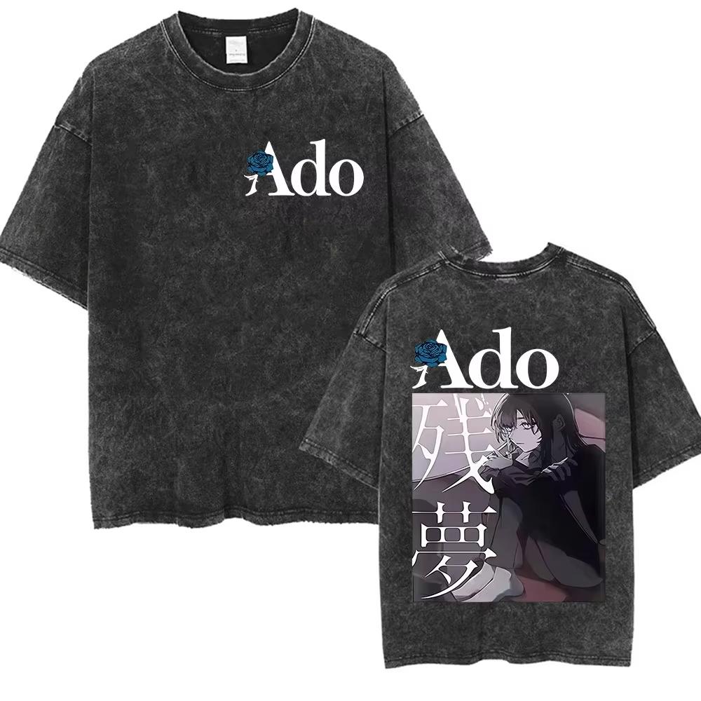 ADO Hibana World Tour Vintage Washed T Shirts Japanese Singer Fashion Oversized Tshirts Casual Aesthetic Short Sleeve Tees