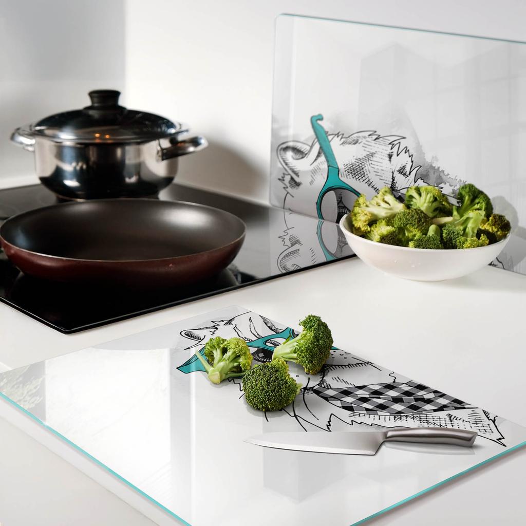 Decorative Glass Chopping and Serving Boards Cat with Glasses 2x40x52 cm
