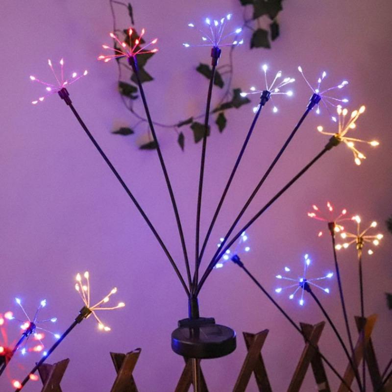 Солнечный светодиодный газонный светильник 'Фейерверк' Разноцветный/Теплый цвет Садовые огни для двора Садовой дорожки Сада Наружное украшение для вечеринки