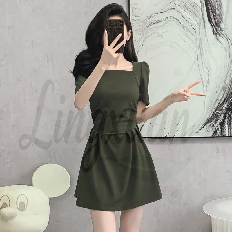 French Campanula Summer Chic Petite Square Neck Slimming Little Black Dress