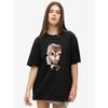 Oversized T Shirt Black Cat Face Print And Paw Design Casual Wear For Women
