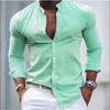 Men's Oversized Striped Printed Shirt Youth Home Green Pink Casual Fashion Stand Up Collar Shirt Man Top