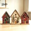Christmas Farmhouse Mantel Accents 3Pcs/Set Wooden Ornaments, Rustic Gingerbread Man Tree Tiered Tray Freestanding Ornaments Decor, Centerpieces
