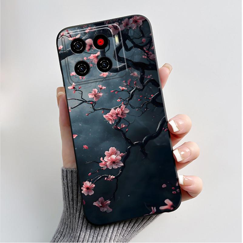 Чехол для телефона ZTE Blade A56 BladeA56 Pro Корпус Роскошная Мода Бабочки Цветы Черный Мягкий ТПУ Силикон Защитный Чехол