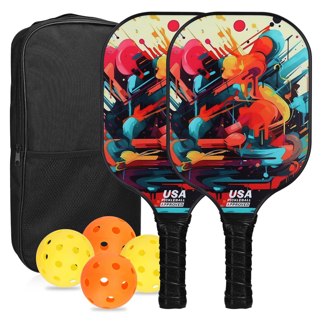 Fiberglas Pickleball Rackets Set Pickleball Paddle Set of 2 Rackets and 4 Pickleballs Balls
