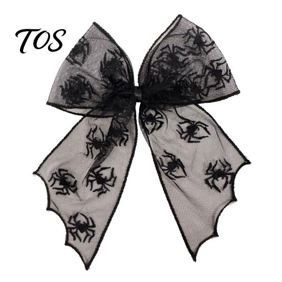 Dark Style Hair Clip Halloween Bat Mesh Bow Spring Clips, Black White Lace Spider Web Durable Barrettes, Gothic for Women Cosplay Costume Accessory