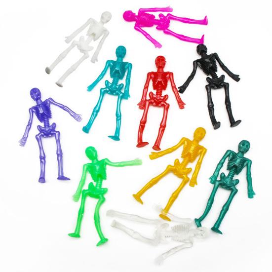 10/20/30Pcs Halloween Skeleton Stretch Toy Anxiety Stress Relief Portable Soft TPR High Elastic Colorful Skeleton Toy Party Favors Supplies