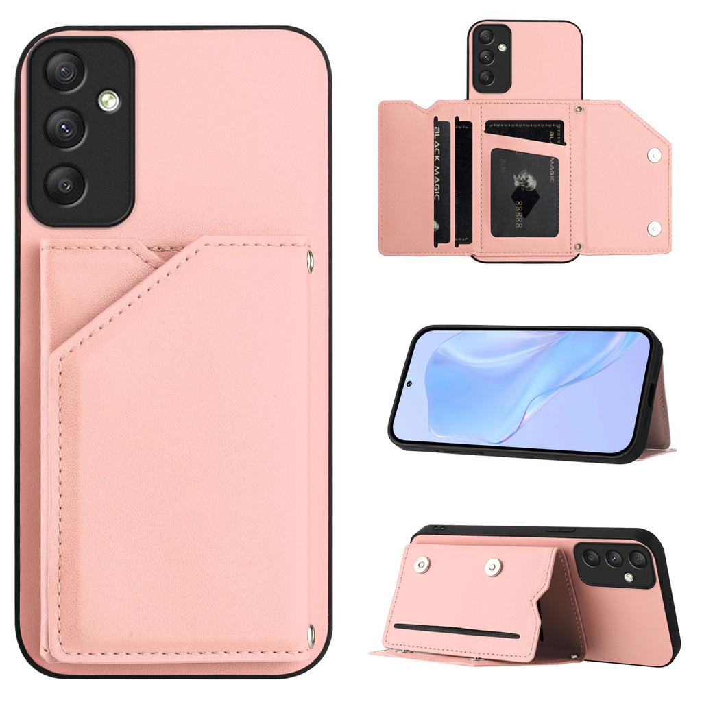 For Samsung Galaxy A35 5G Case Card Holder Kickstand Skin-Touch Phone Cover with Wrist Strap