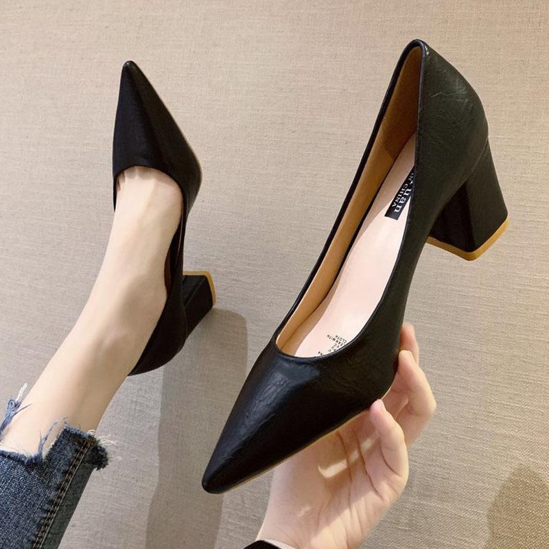 Туфли на толстом высоком каблуке Женские туфли-лодочки с острым носком Рабочая обувь Женские слипоны на платформе Леди Весна Осень zapatos de mujer WSH3168