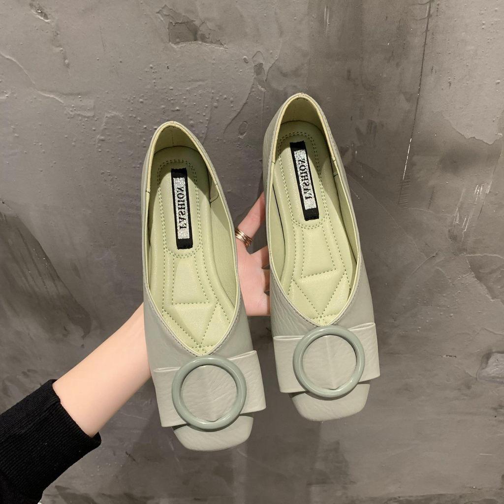 Moccasins Flat Green Round Toe Flats Women's Summer Footwear Luxury Leather Casual Cute Kawaii Shoes For Woman 2025 Luxury Brand
