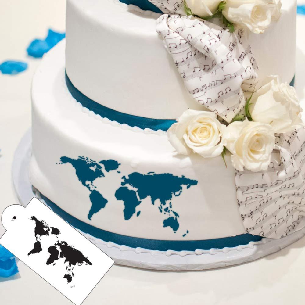 Lace Art Bakeware Plastic Template Cake Stencil World Map Cake Decorating Tool Fondant Molds