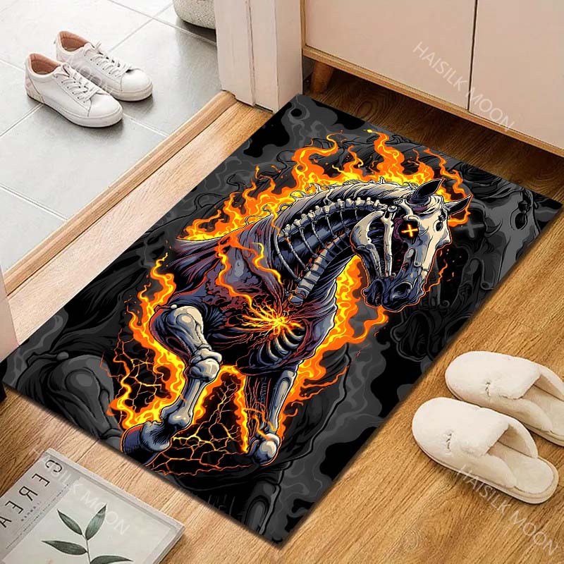 1PC Skeleton Horse, Flames Carpet for Living Room Bedroom Sofa Home Decor Rus Non-slip Floor Mat Luxury Gift Multiple Sizes