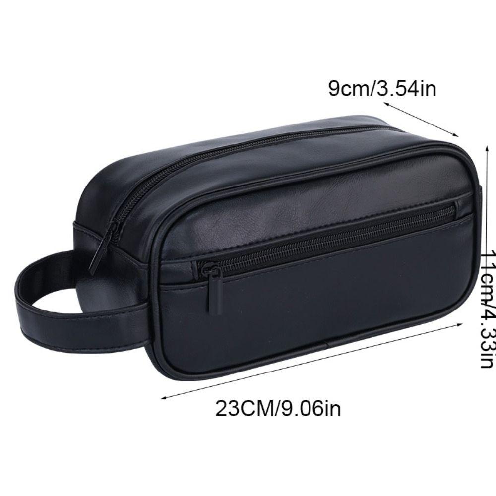 Handheld Men Leather Wash Bag Multi Pocket Makeup Pouch Vintage Cosmetic Storage Bag Home