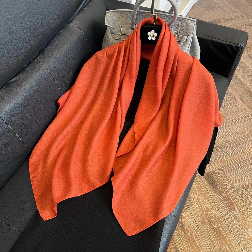 Color block silk scarf Korean version printing color matching scarf twill silk large square scarf 91x91cm shawl sunscreen travel headscarf