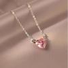 Женское колье с розовым кулоном в виде сердца из циркония - Роскошный нишевый дизайн, цепочка для ключиц, милый и универсальный аксессуар