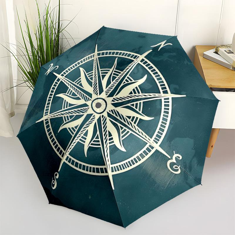 1pc Compass Navigation Auto Folding Cute Leisure Cool Umbrella, 8-Rib Sturdy Canopy, Portable Travel Umbrella for Outdoor Use,119