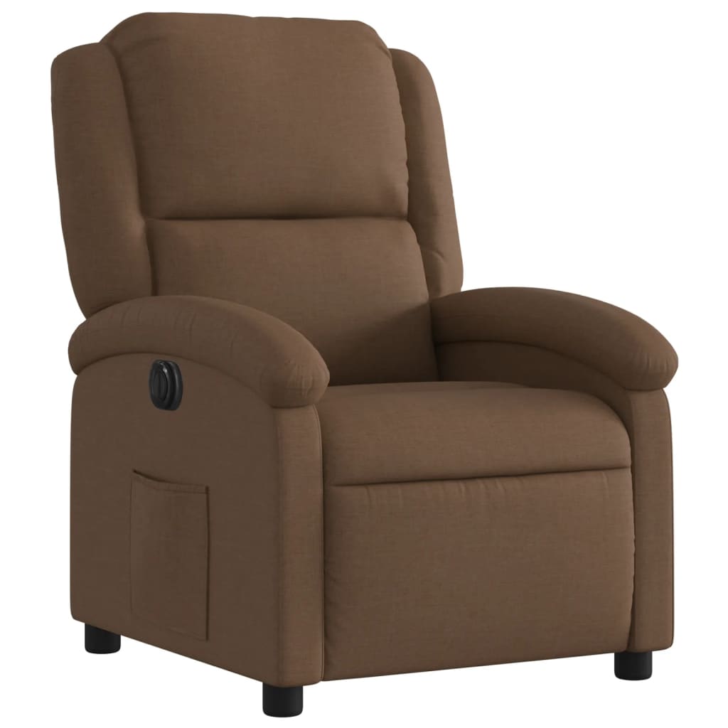 Electric Recliner Chair Brown Fabric