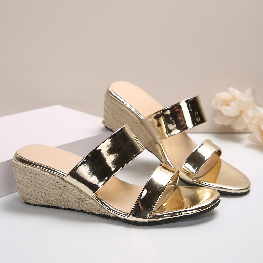 Wedge Heel Sandals 2025 Summer Foreign Trade Large Size Hemp Rope Casual Open-toe Word with Waterproof Desk High-heeled Slippers