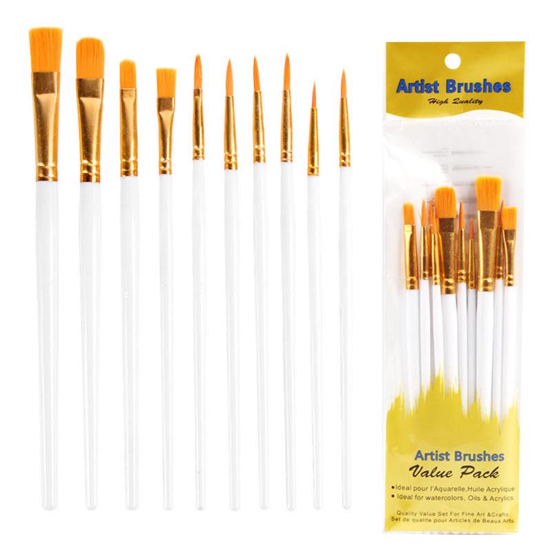 10-Piece Pearlescent Blue Oil & Watercolor Brush Set with Plastic Handles