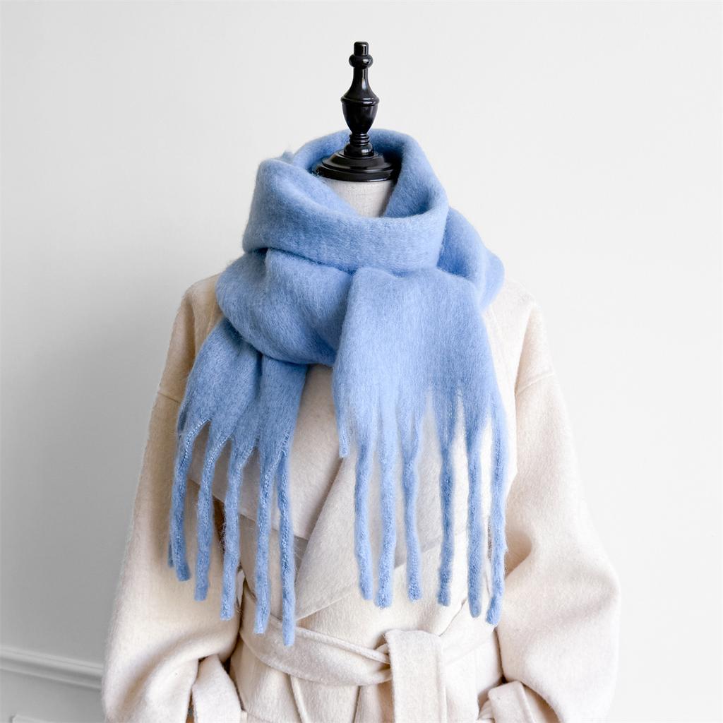 20*200Cm Solid Color Thick Warm Cashmere Small Winter Scarf Women Blanket Pashmina Shawl Wraps Bufanda Female Tassel Foulard
