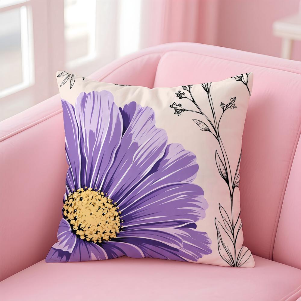 Floral Print Daisy Cushion Cover Short Plush Soft DoubleSided Printing Pillow Case Cozy Sofa Bedroom Home Decor Gift