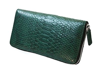 Длинный кошелек Diamond Python с круглой молнией, темно-зеленый, длинный, с молнией [Godin] sppw8005cp/mD.Green [Кошелек из змеиной кожи] [Мужской кошелек] [Один кошелек]