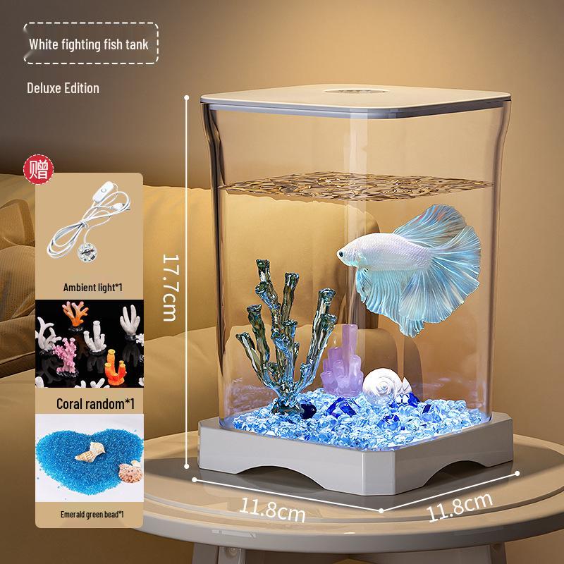 Creative Betta Fish Ecological Desktop Tank with Night Light Decoration.
